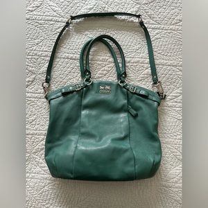 Coach EUC Large Teal Leather Shoulder Bag with Silver Hardware